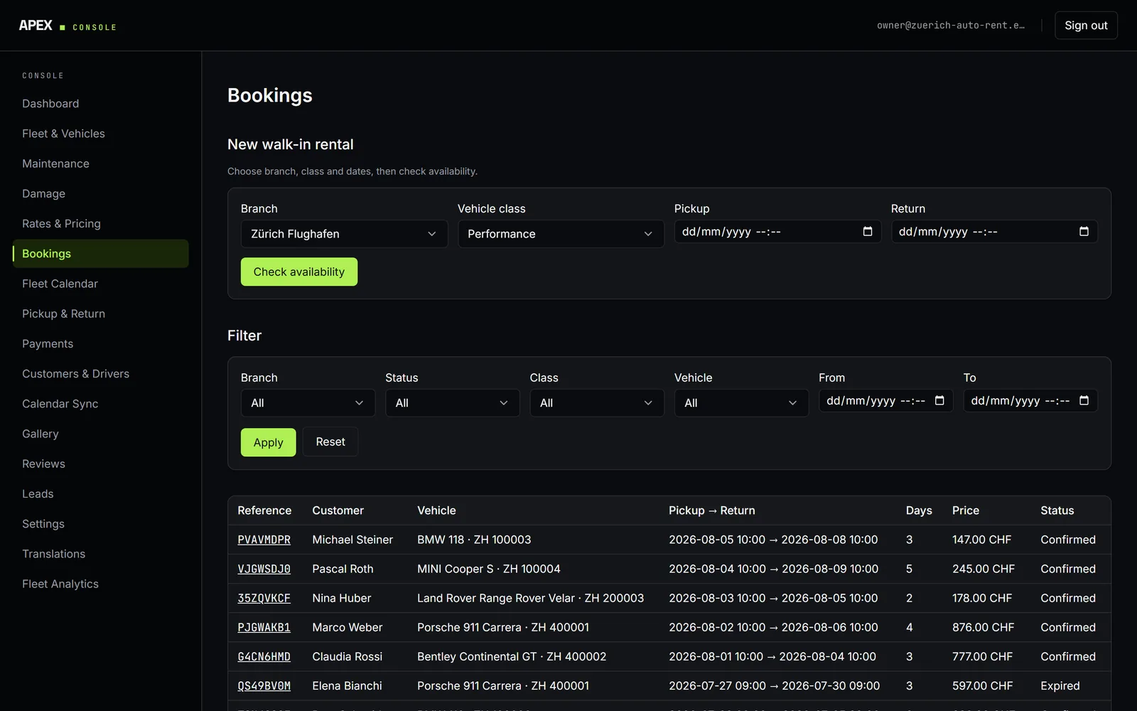 Bookings & lifecycle