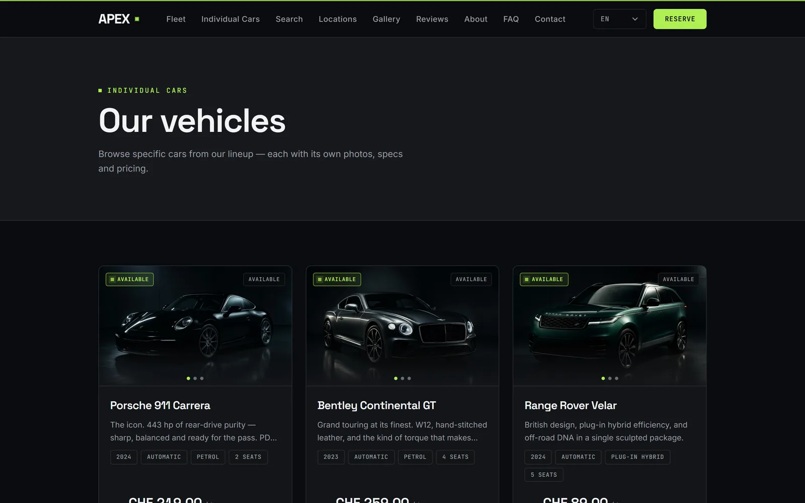 The full lineup, car by car